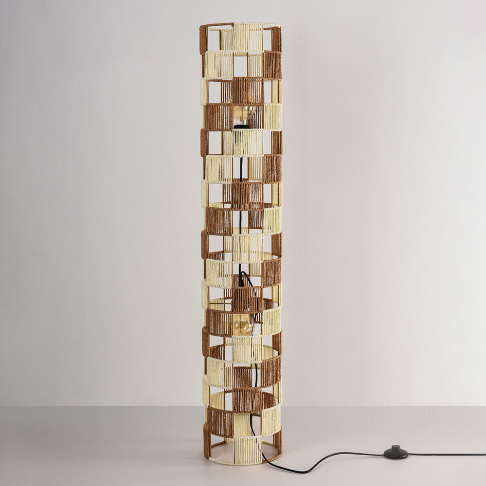 Staande lamp Ines met gevlochten touw - beige en bruin