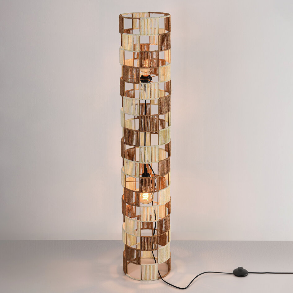 Staande lamp Ines met gevlochten touw - beige en bruin