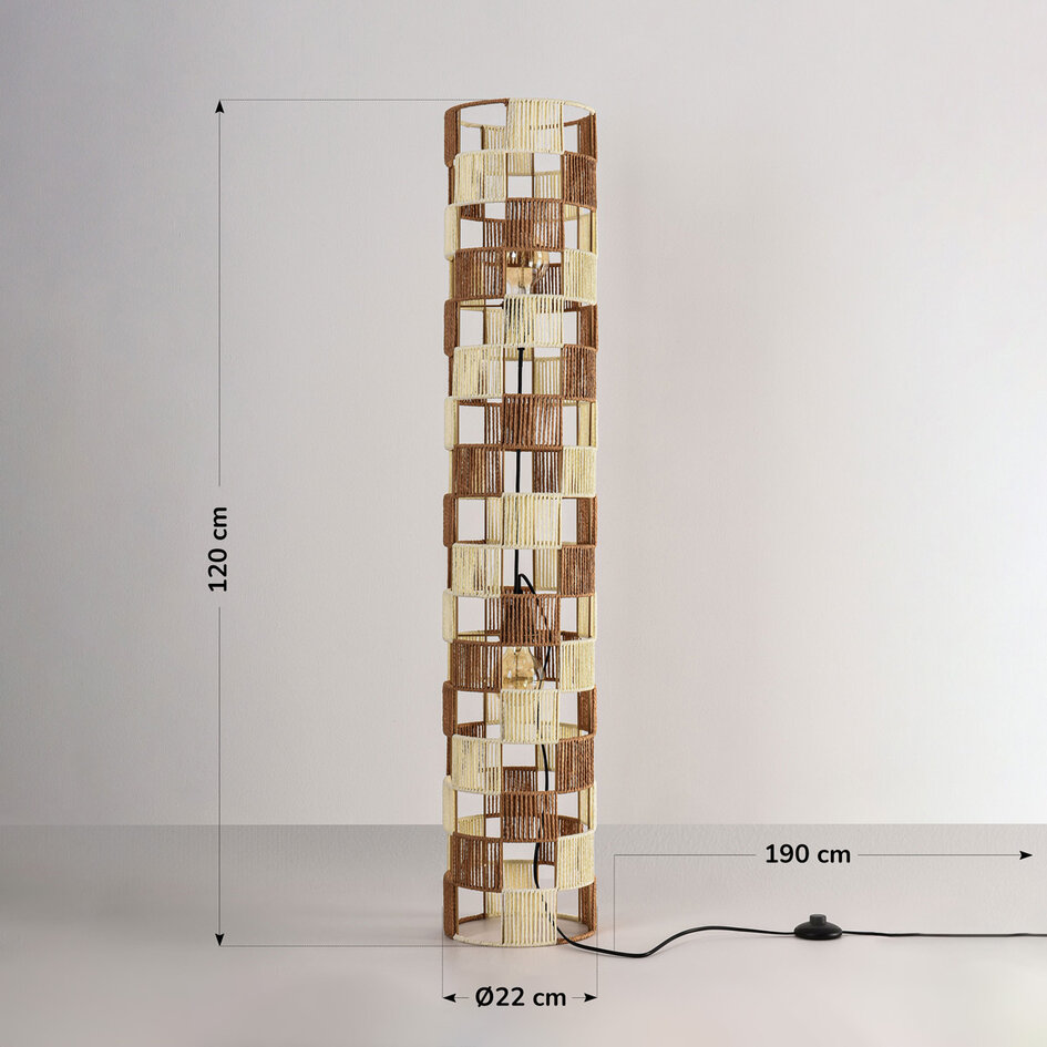 Staande lamp Ines met gevlochten touw - beige en bruin