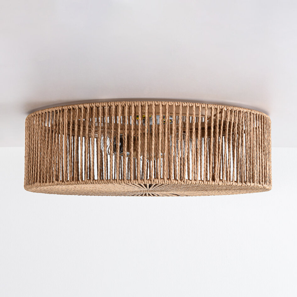 Plafondlamp Robian met kap van handgevlochten papiertouw - naturel