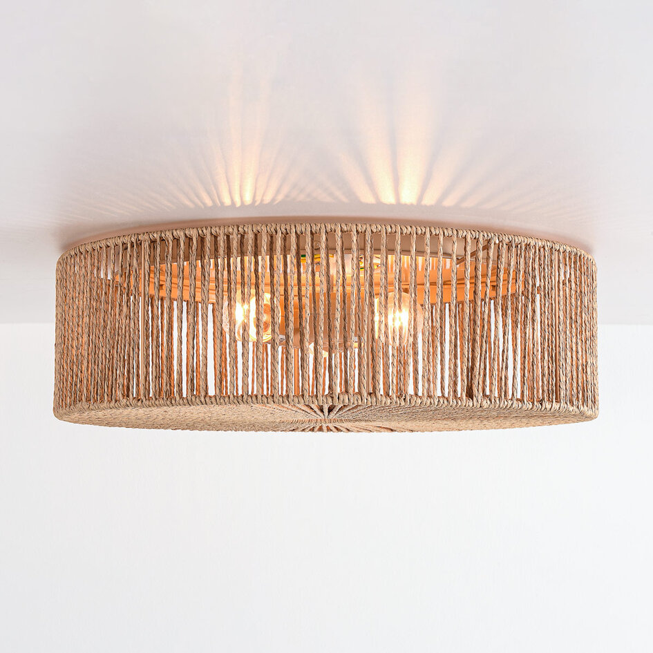Plafondlamp Robian met kap van handgevlochten papiertouw - naturel