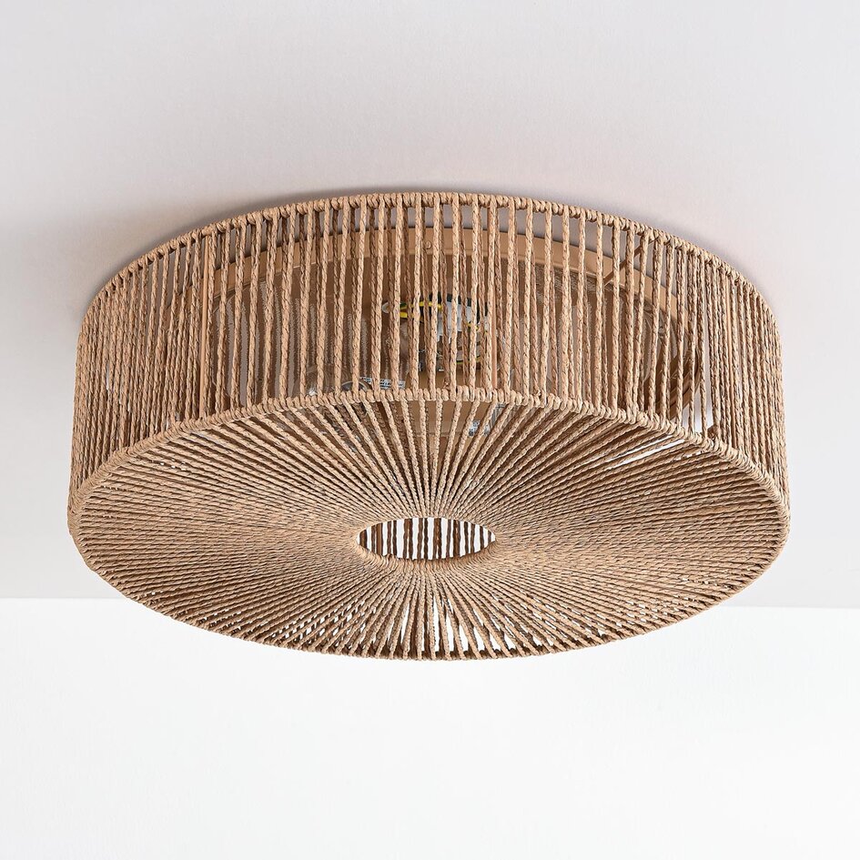 Plafondlamp Robian met kap van handgevlochten touw - naturel
