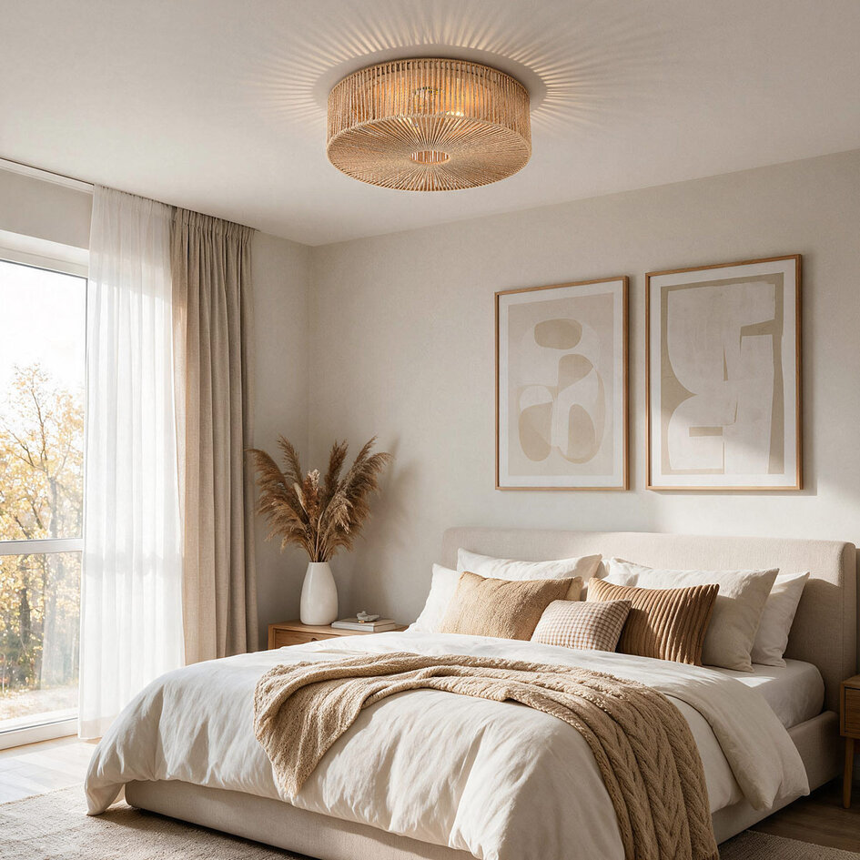 Plafondlamp Robian met kap van handgevlochten papiertouw - naturel
