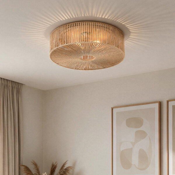 Plafondlamp Robian met kap van handgevlochten papiertouw - naturel