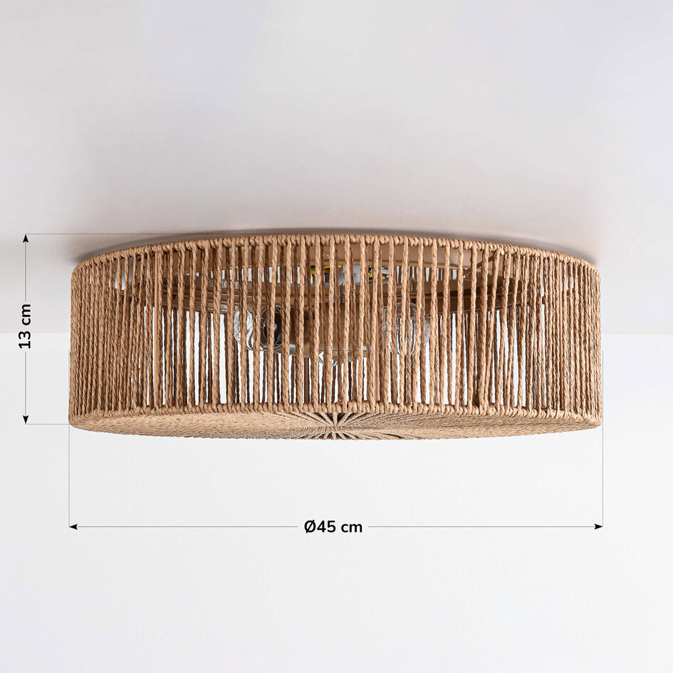 Plafondlamp Robian met kap van handgevlochten touw - naturel