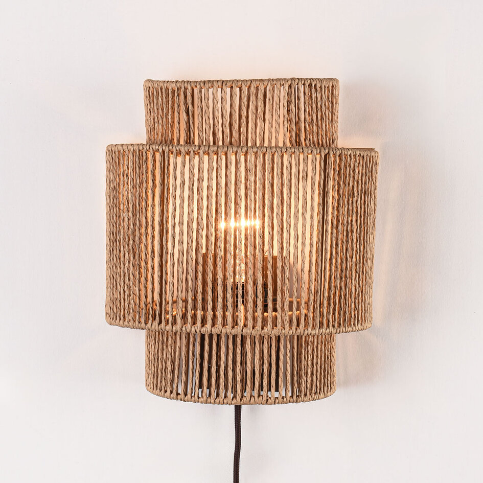 Wandlamp Navira met stekker van handgevlochten touw - naturel