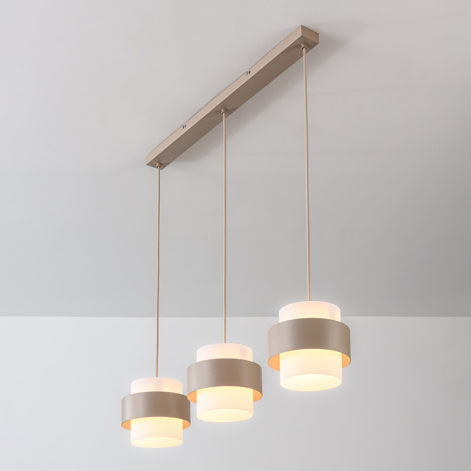 Hanglamp Klari beige met melkwit glas, 3-lichts