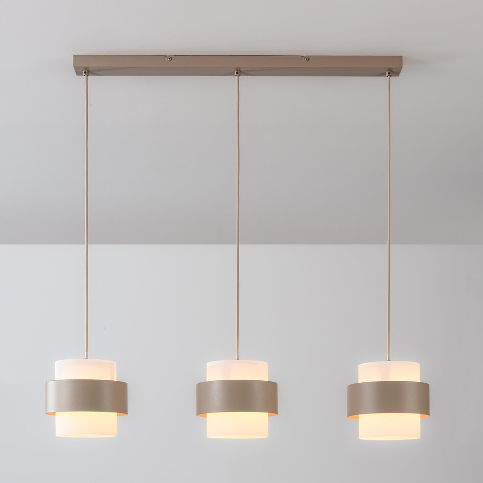 Hanglamp Klari beige met melkwit glas, 3-lichts