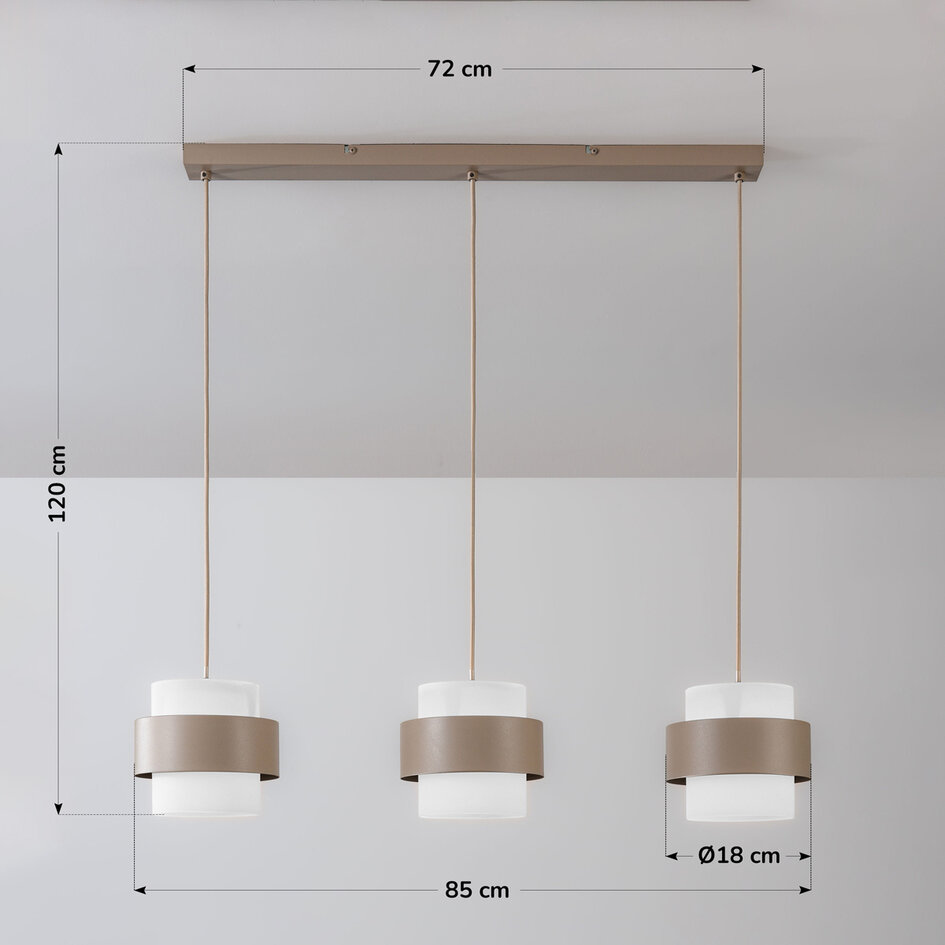 Hanglamp Klari beige met melkwit glas, 3-lichts