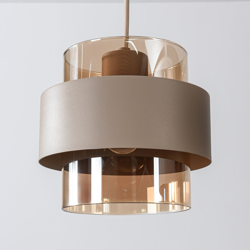 Hanglamp Klari beige met amber glas, 3-lichts