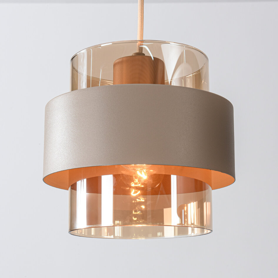 Hanglamp Klari beige met amber glas, 3-lichts