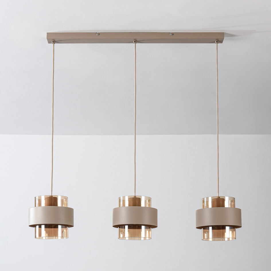 Hanglamp Klari beige met amber glas, 3-lichts