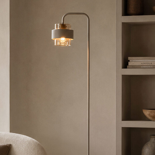 Vloerlamp Kodee beige met amber glas