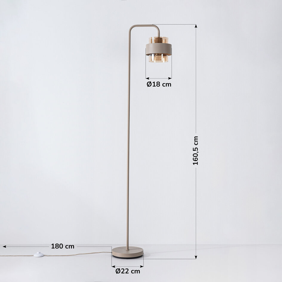 Vloerlamp Kodee beige met amber glas