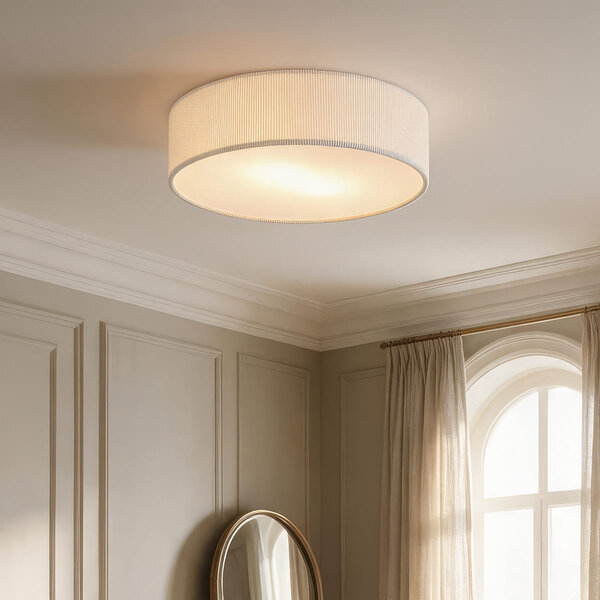 Plafondlamp Paulina met geribbelde fluwelen kap - beige