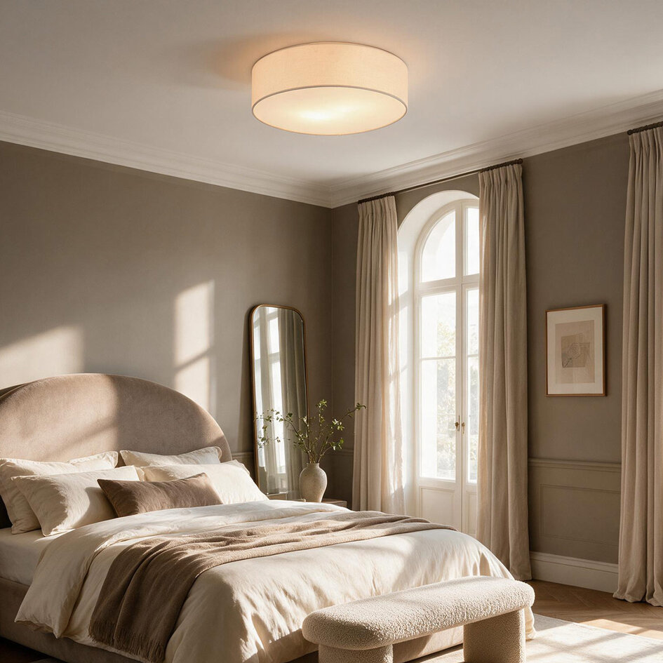 Plafondlamp Jantine met stoffen kap - beige