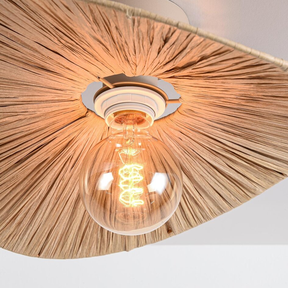Plafondlamp Satu met handgevlochten raffia papier - beige