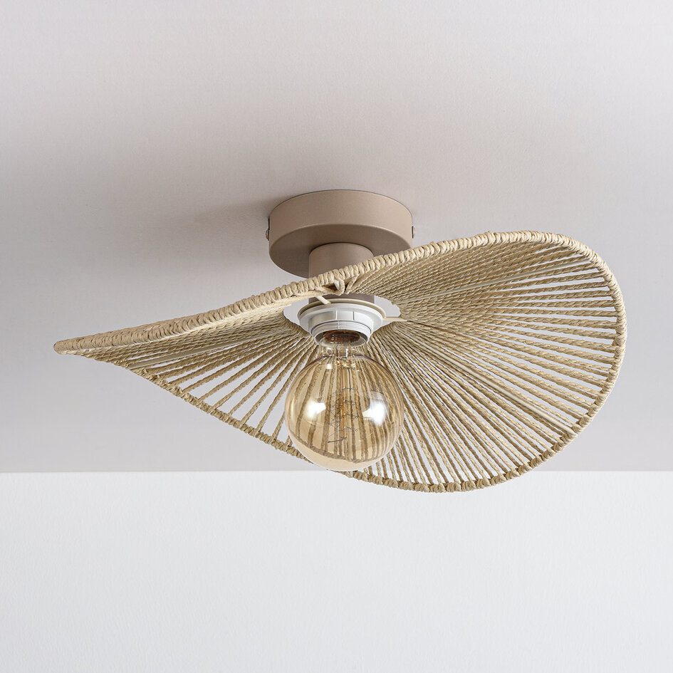 Plafondlamp Roberta met handgevlochten papieren kap - beige