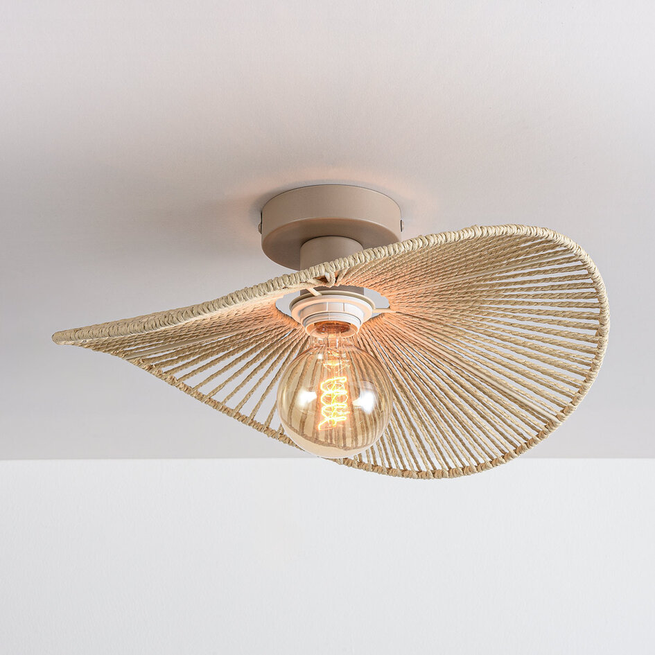 Plafondlamp Roberta met handgevlochten papieren kap - beige