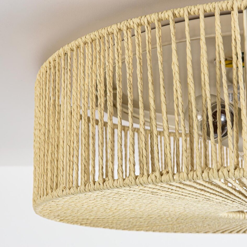 Plafondlamp Robian met kap van handgevlochten papiertouw - beige