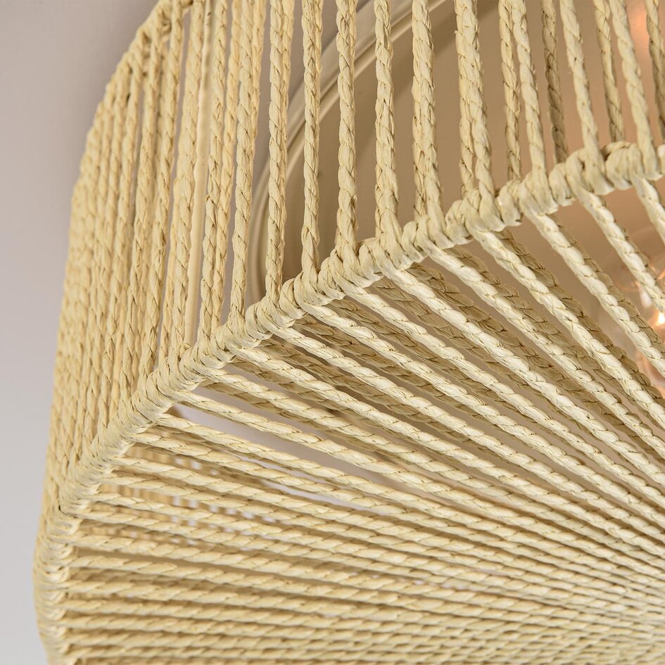 Plafondlamp Robian met kap van handgevlochten touw - beige