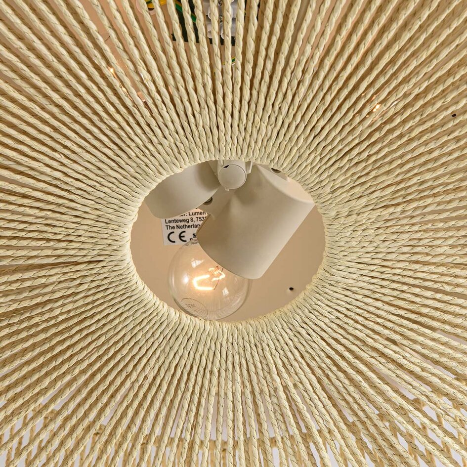 Plafondlamp Robian met kap van handgevlochten papiertouw - beige