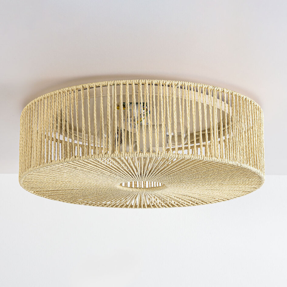 Plafondlamp Robian met kap van handgevlochten papiertouw - beige