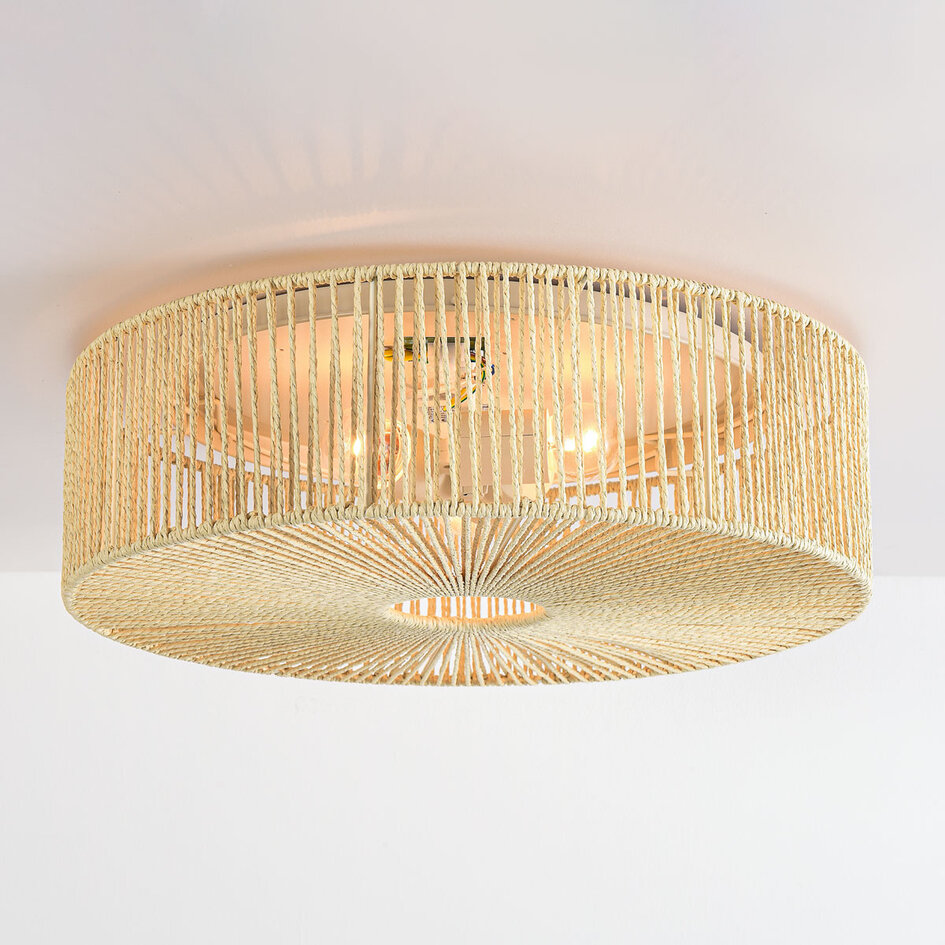 Plafondlamp Robian met kap van handgevlochten papiertouw - beige