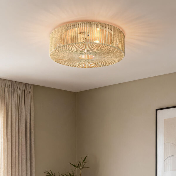 Plafondlamp Robian met kap van handgevlochten papiertouw - beige