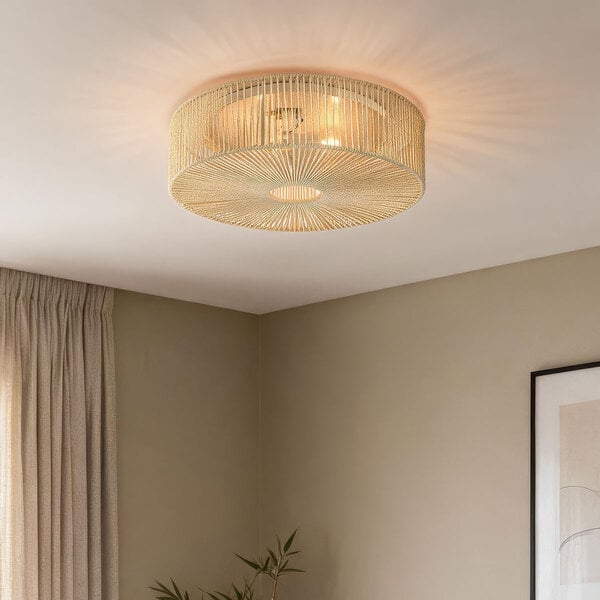 Plafondlamp Robian met kap van handgevlochten touw - beige