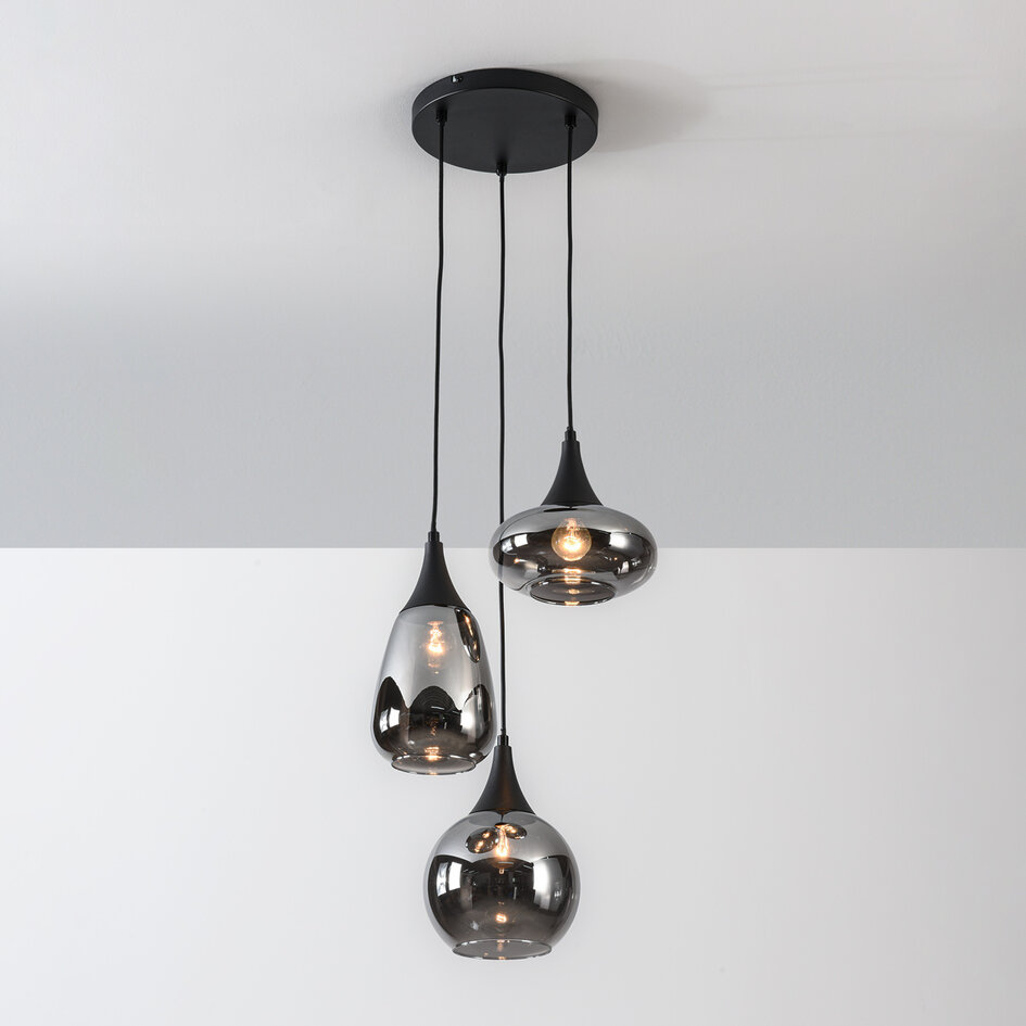 Moderne hanglamp met smoke glas, 3-lichts - Loua