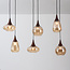 6-lichts hanglamp Loic - amber glas en houtlook
