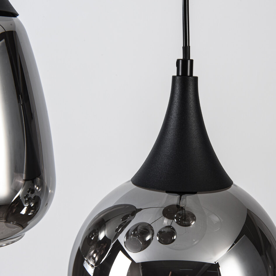 Zwarte hanglamp Loua met rookglas, 5-lichts
