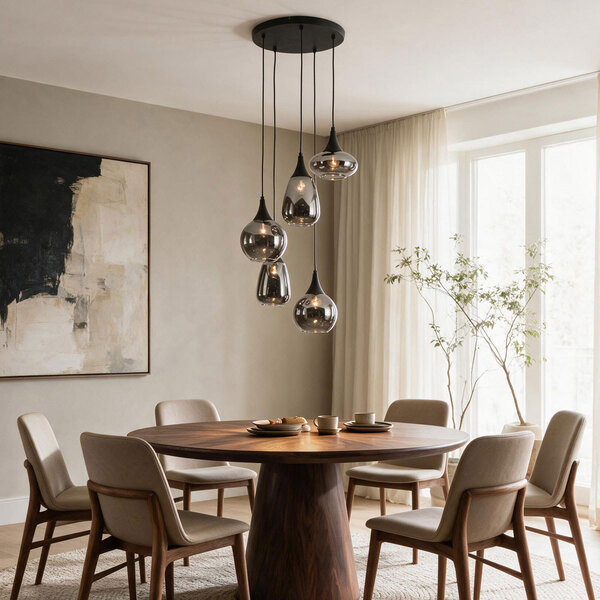 Zwarte hanglamp Loua met rookglas, 5-lichts