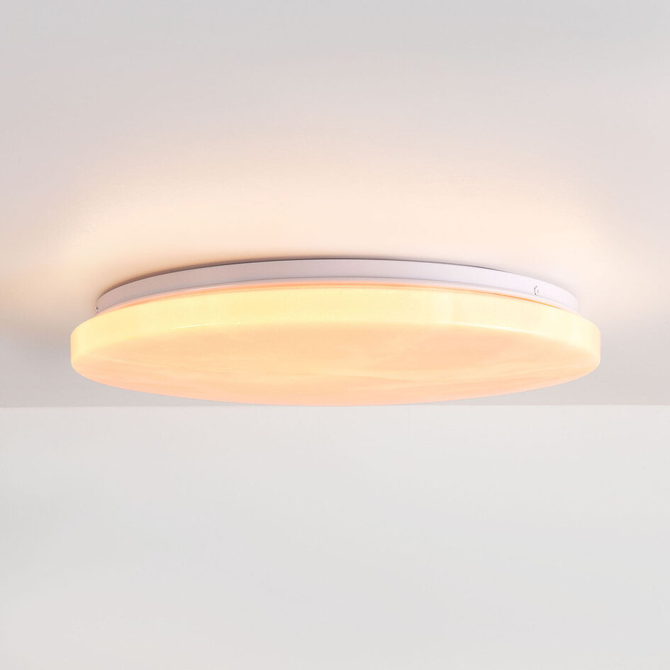 3-staps dimbare LED plafondlamp Corinda met donkere marmerlook - wit