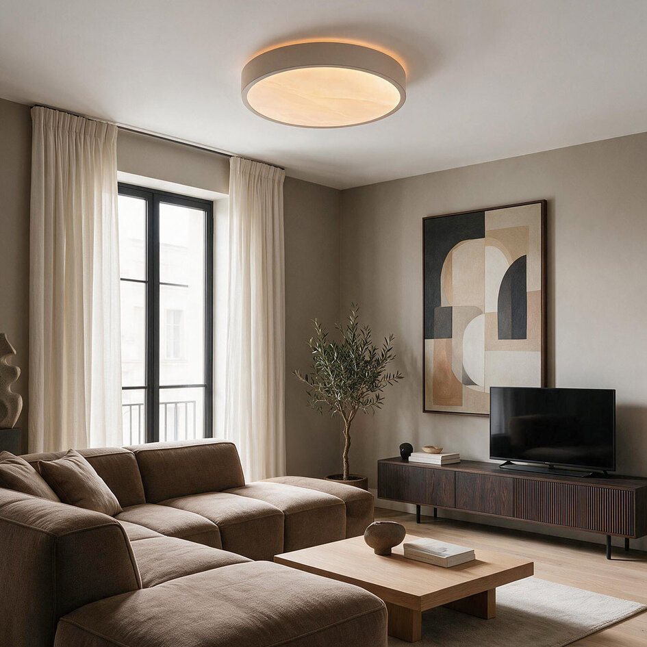 3-staps dimbare LED plafondlamp Sarinda met marmerlook - taupe