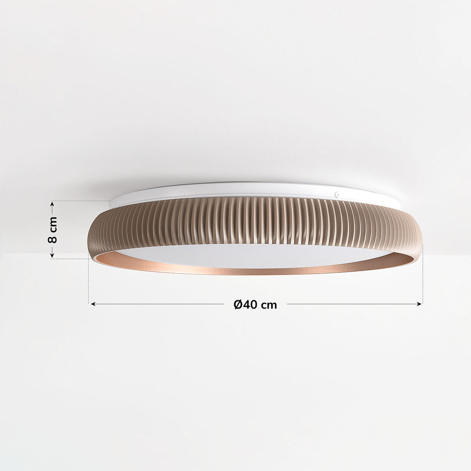 3-staps dimbare LED plafondlamp Terinda wit met ribbeleffect en goud detail
