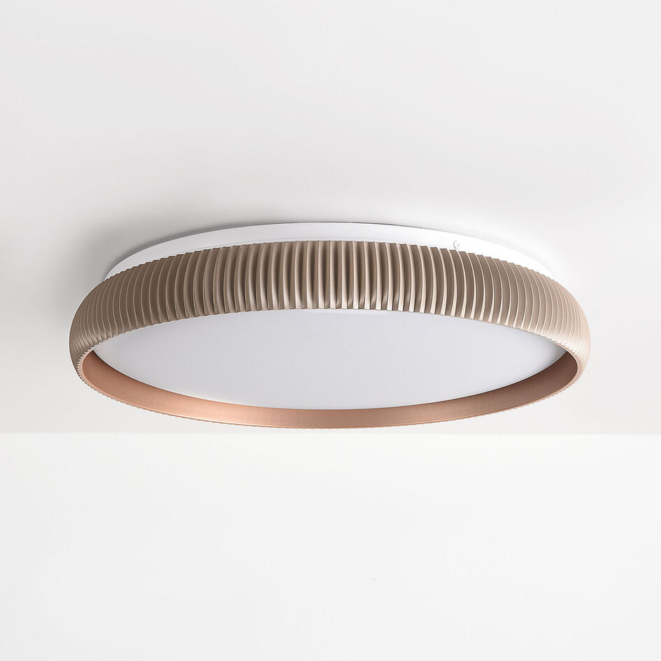 3-staps dimbare LED plafondlamp Terinda wit met ribbeleffect en goud detail