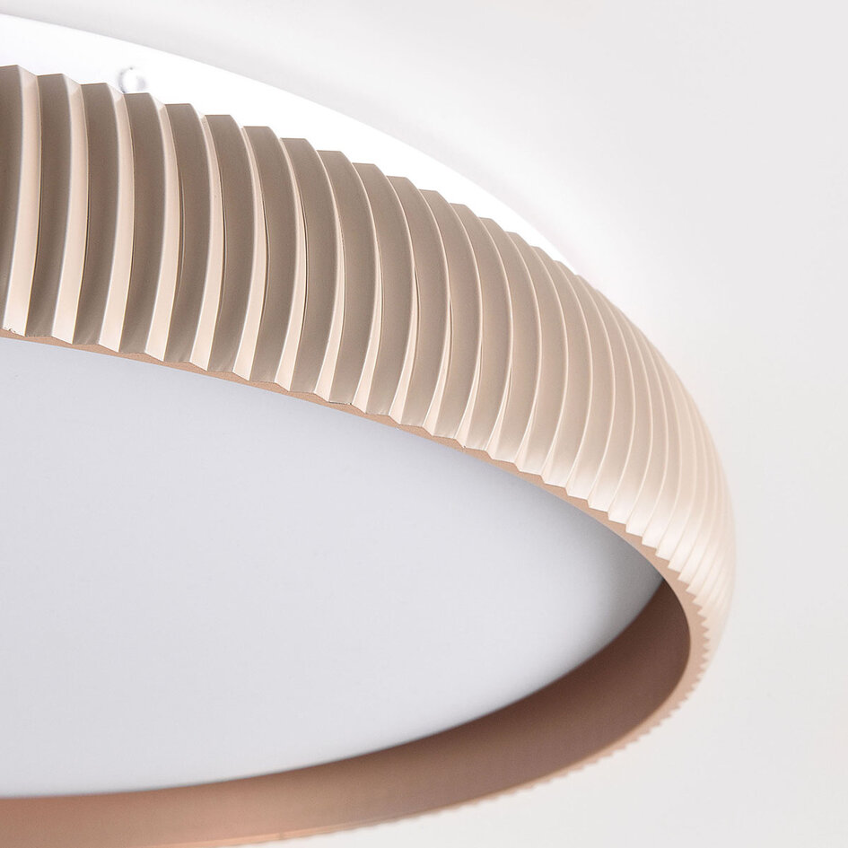 3-staps dimbare LED plafondlamp Terinda wit met ribbeleffect en goud detail