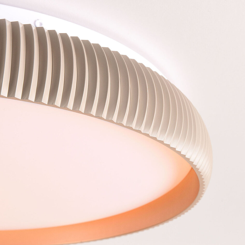 3-staps dimbare LED plafondlamp Terinda wit met ribbeleffect en goud detail