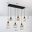 Zwarte hanglamp Loic met amber glas, 6-lichts