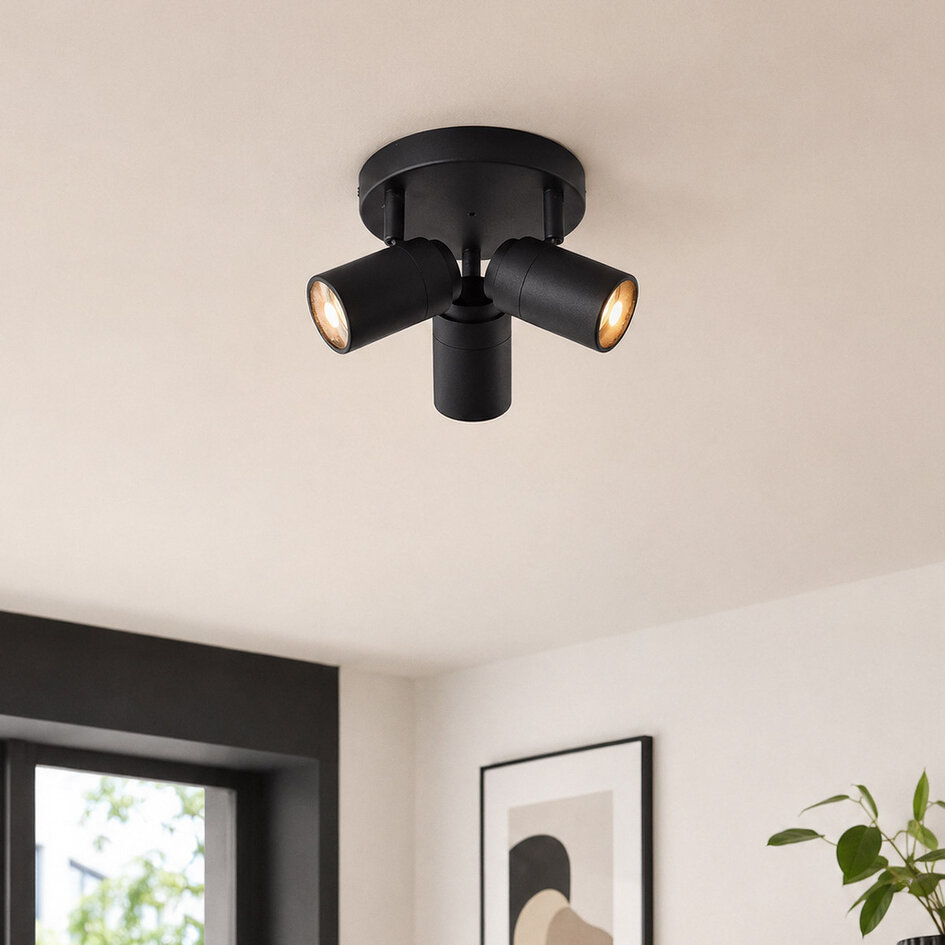 3-lichts plafondspot Nivo met draaibare spots - zwart IP44