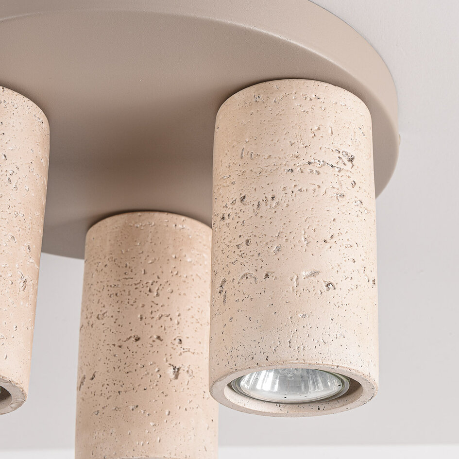 Plafondlamp Cova met drie spots in travertinlook - zandbeige
