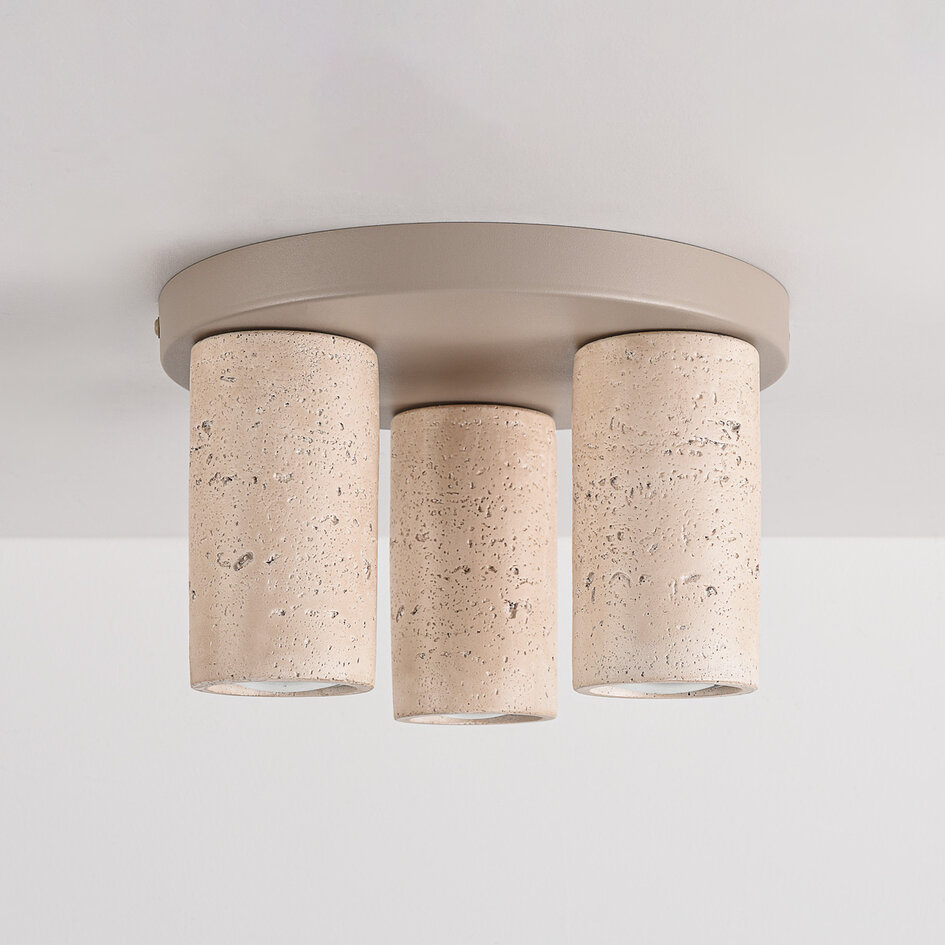 Plafondlamp Cova met drie spots in travertinlook - zandbeige