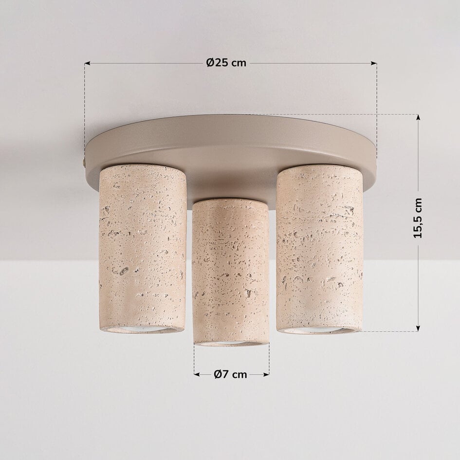 Plafondlamp Cova met drie spots in travertinlook - zandbeige
