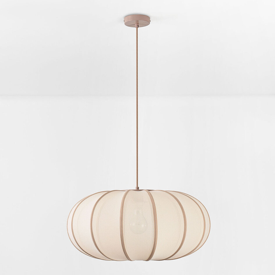Hanglamp Stefina met stoffen kap - beige en taupe
