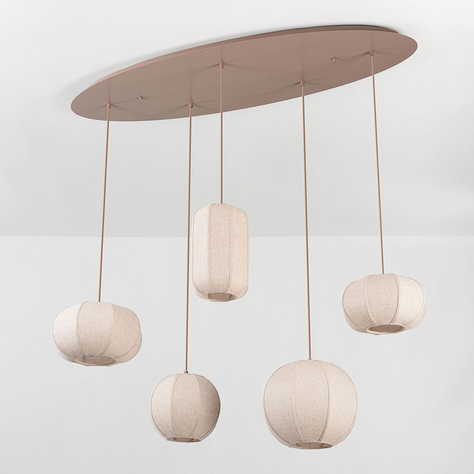 Hanglamp Medina met 5 linnen kappen - Taupe