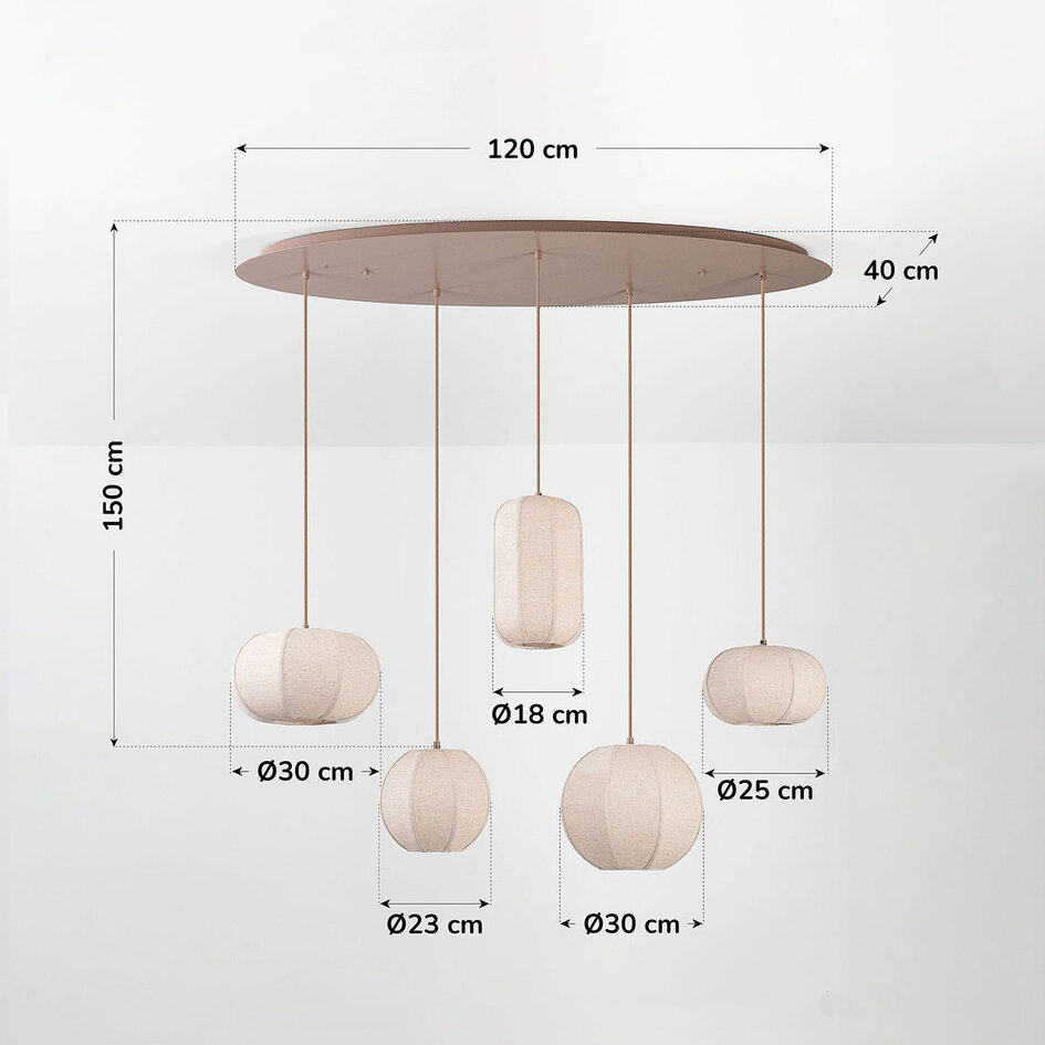 Hanglamp Medina met 5 linnen kappen - Taupe