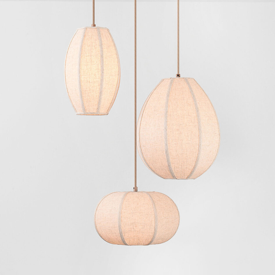 Hanglamp Jelina met 3 linnen kappen - taupe