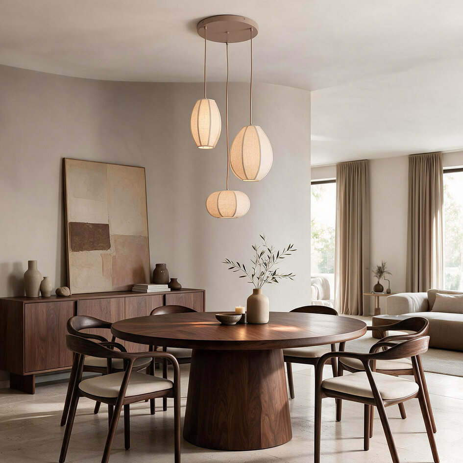 Hanglamp Jelina met 3 linnen kappen - taupe